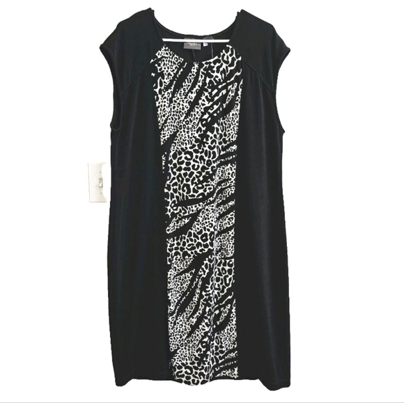 Chico's Travelers Size 3  Sleeveless Black Leopard Print Feminine Slinky Dress - Picture 1 of 14